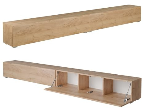 PLATAN ROOM Fernsehschrank TV-Lowboard 105/140 / 160/210 / 280 Eiche Gold Hängend Oder Stehend Matt (280 x 30 x 32, Eiche Gold)