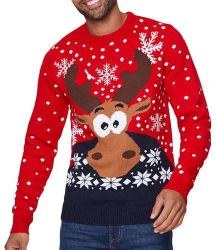NOROZE Pull Fantaisie pour Homme avec Inscription Joyeux noël et Renne Pull-Over (M, XMoose Rouge)