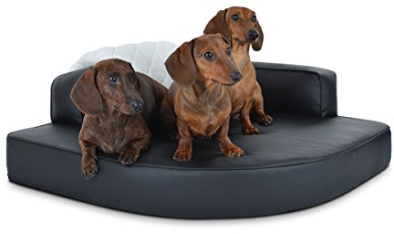 Mypado Eck Hundebett, Hundekissen, Hundesofa, Kunstleder SCHWARZ, auch orthopädisch dreieckig