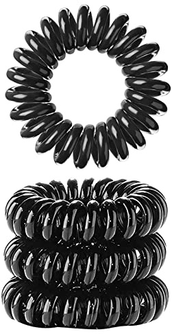 ILamourCar Hair Elastic, Spiral Elastic for Women and Girls, Pack of 4 Spiral Hair Elastics, Black