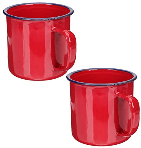 DOITOOL Kaffeetasse Emaille Becher mit Henkel 500ml 2 Stück Rot Trinktasse Teetasse Frühstückstasse Wasserbecher Kaffee Tee Milch Frühstück Getränke Trinkbecher Zuhause Büro Nachmittagstee