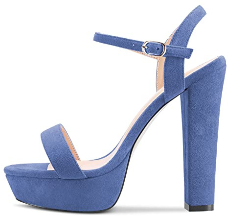 NobleOnly Mujer Chunky Ancho Alto High Plataforma Heel Abierta Punta Sandalias Correa Tobillo Cierre con Hebilla Romanas Clear Fiesta de Boda Zapatos Azul Claro 37 EU