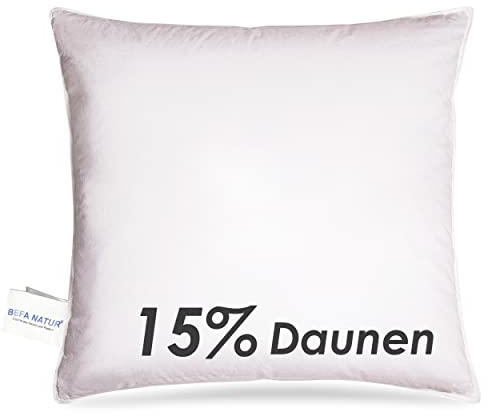 BEFA NATUR Made in Germany Feder/Daunenkissen 80x80 cm aus 15% Daunen und 85% Federn, Allergiker geeignet (Nomite), Öko-Text 100 Klasse 1 Zertifiziert, EN Standart 12934, Downpass