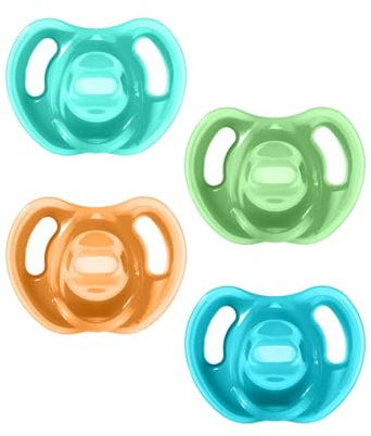 Tommee Tippee Ultra-Light Silicone Pacifier, 18-36 Months, Symmetrical One-Piece Design, BPA-Free Silicone Binkies, Blue/Orange/Green, Pack of 4