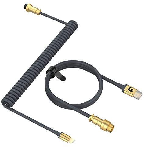 MAMBASNAKE C02 Spiral Tastaturkabel, 8000Hz Coiled USB C Kabel-Grau | für Gaming Mechanische Tastatur, HyperSpeed Typ C auf USB-A Aviator Kabel, Abnehmbarem Metall Luftfahrtstecker, für PC/Phone