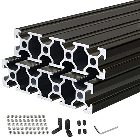CNCMANS 600mm 2080 Aluminiumprofil Extrusions 2 Stück T-Typ Schwarz Europäischer Standard Eloxierte Linearschiene Aluminium Profil mit T-Mutter und L-Winkelsteckverbinder für CNC-Maschinen