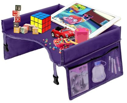 XJYMCOM Travel Tray Indoor Outdoor Car Seat Lap Desk Kids Learning Educational Toy Play Game Tray Organizer Multifunctional Creative Children Activity Table for Boy Girl Car Stroller Airplane (Purple)