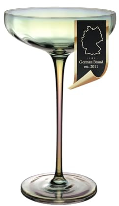 Intirilife Martiniglas Champagneglas 140 ml - Coupeglas Cocktailglas Champagneglas med regnbågsskimmer och vågform - Blyfritt kristallglas Diskmaskinssäkert Stötsäkert - För Bar Party Bröllop