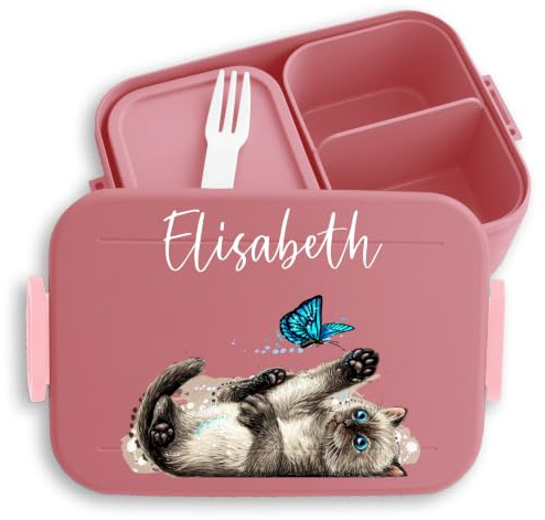 Kinder Bento Box Midi Lunchbox für Mepal Bentobox - Katzen - Verspielte Süße Katze Brotdose Cat I - 900 ml - Rosa - name kindergarten dose mädchen katzenmotiv personalisierte jausenbox