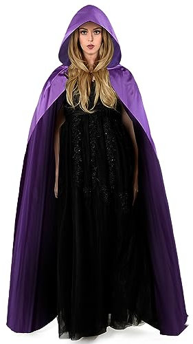 Aomig Cape à Capuchon, Déguisement Adulte Unisexe Costume, Cape Sorcier, Halloween Cosplay Costume Cape Longue Cape, Déguisement pour Halloween, Bal Masqué (Violet,150cm)