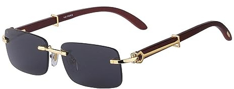 MUTYNE Modische rechteckige randlose Sonnenbrille für Herren, Holz, luxuriös, trendig, Retro, klassisch, rahmenlose Outdoor-Sonnenbrille, UV400, Goldgrau, Einheitsgröße