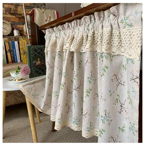 BLUEZY Vintage Vorhänge Landhausstil Häkeln Stricken Gardinen, Küche Vorhänge, Bistrogardine, Baumwolle Leinen Transparent Vorhang für Küche Wohnzimmer Schlafzimmer W*H:140 * 80cm