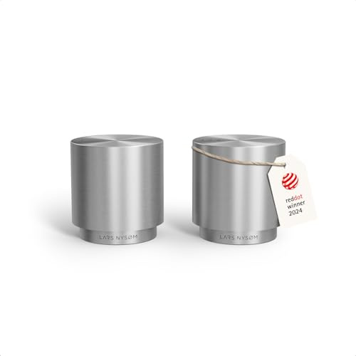 LARS NYSØM Salt- och pepparkar-set | Rostfritt stål saltkar, minimalistisk design kryddkar, lätt att fylla på (Stainless Steel)