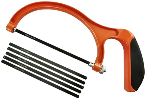 Tomtary 155 mm Bügelsäge Pro Mini Bügelsägen-Set mit 5 austauschbaren Karbonstahl-Schneidsägeblättern, rutschfestem Gummigriff, einteiliger Rahmen-Bügelsäge, kleine Handsäge zum Sägen von Holz,