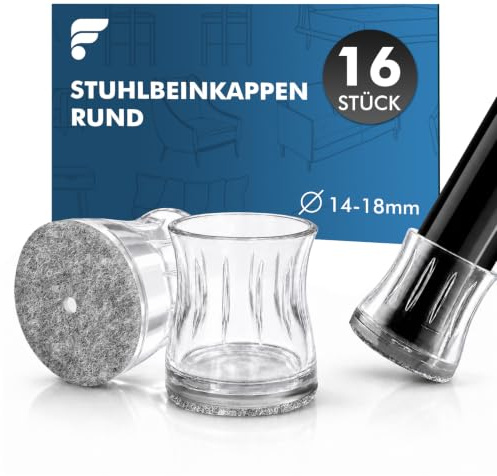 shinfly 16 Stück Stuhlbeinkappen Rund Filz, 14-18mm Stuhlbeinschoner S | Transparent Schutzkappen für Stuhlbeine, Stuhlkappen, Verschleißfest, Geräuscharm, Leicht Gleitend, Bodenschoner für Stühle