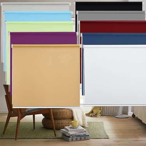 Rollo ohne Bohren Verdunklungsrollo 80 x 100 cm Einfache Installation ohne Bohren, Fensterrollo Seitenzugrollo Klemmrollo mit Klemmträger, für Fenster & Tür, Schwarz