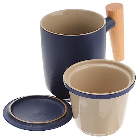 Mikinona 1satz Tee-infuser Mit Holzgriff Doppelwandige Teeflasche Für Wassertrennung Keramischer Teebecher Für Büro Und Zuhause Wiederverwendbarer Teefilter Für Unterwegs