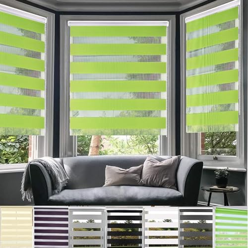 Cortina Opaca Portátil 75 x 220 cm Enrollable, Cadena,Personalizable Estores Noche y Dia Elegantes con Cadena, Protección de Pantalla para Ventanas, Verde