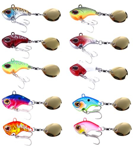 Spinner Angeln Angelköder Set, 10 Stück Angelköder Jig Spinner Kunstköder, Forellenköder Spoons Forelle Spinnerbait Bleikopfspinner für Barsch Hecht Zander Wels Döbel
