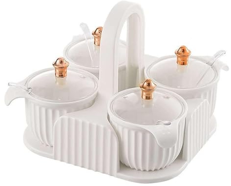 Azucarero Salero Botes Especias Juego De Caja Para Condimentos De Plástico Con Tapa, Cuchara Y Bandeja, Contenedor De Especias Creativo De Estilo Nórdico, Caja Para Condimentos Frascos Especiarias Tar