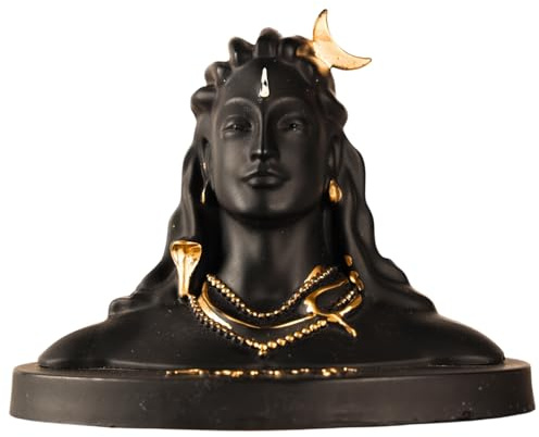 Vedic Charya Lord Adiyogi Shiva Statue 12,7 cm Harz handgefertigt - Dhyana Mudra Mahadev Idol Auto Armaturenbrett, Home & Office Schreibtisch, Shivratri Pooja Deko Murti Schwarz