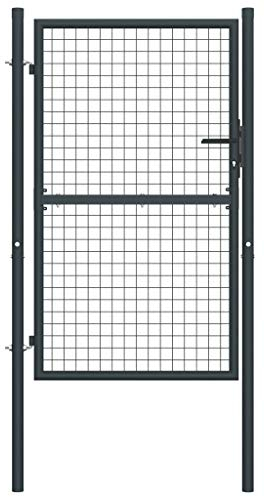 JUDYY Mesh-Gartentor, Gartentür, Gartentüren, Gartenzaun Tür, Zauntür, Flügeltore, Garten Türe, Maschendrahtzaun, Verzinkter Stahl 100 x 200 cm Grau
