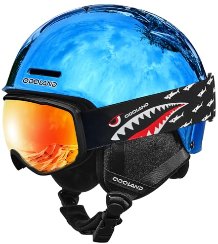 Odoland Casco da Sci per Bambini, Casco e Occhiali da Sci, Antiurto Antivento Maschera Protettivi per Sport Sulla Neve Snowboard, per Ragazze e Ragazzi Età 6-14,NBXS