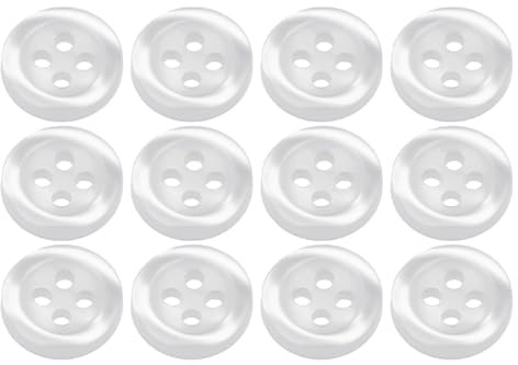Pack of 12 White Sew on 11mm Round Buttons for Shirts Blouses Flat 4 Holes 18L