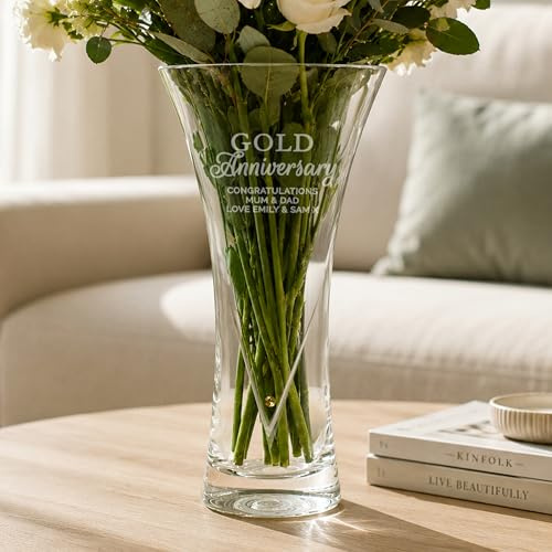 Custom Large Hand Cut Gold Heart Diamond Effect Vase - Anniversary, For Her