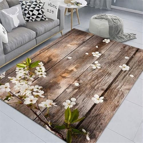 ROSURUG Spielteppich Kinder Auslegware Teppichboden Wohnzimmerteppich einzigartiges weißes Blumendesign schmutzabweisend kann viele Jahre verwendet Werden Hochflor Teppich(Grün 140X200cm)