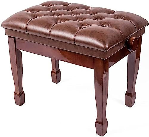 Verstellbare Klavierbank aus Holz mit PU-Lederkissen, Teakholz-Finish