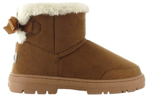 ella Belle Winter Ankle Boots Bow Ribbon Snug Faux Fur Lining (Chestnut, 4, UK Footwear Size System, Adult, Women, Numeric, Medium, 4)