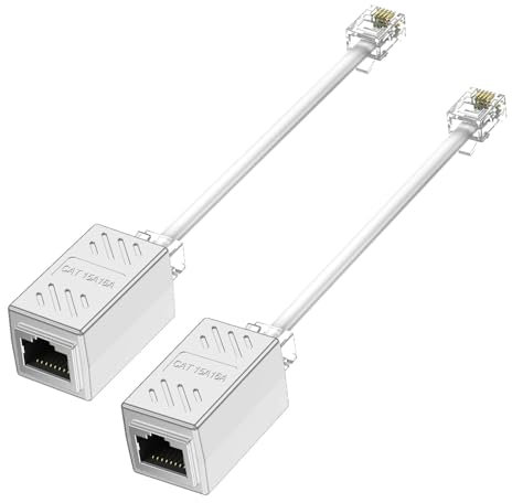 HAWAKA Cavo splitter di rete, adattatore da RJ45 femmina a RJ11 maschio per cavo Ethernet, cavo telefonico nero RJ11 6P4C a Ethernet RJ45 8P8C，confezione da 2 pezzi