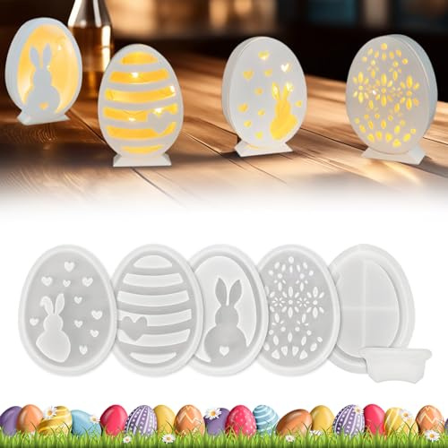 6 Pcs Easter Egg Moulds Silicone, Rabbits Candle Molds, 3D Bunny Silicone Moulds, Easter Resin Mould Gifts for DIY Art Craft Festive Decoration