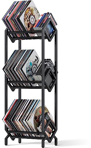 KEYSAFER Vinyl Record Storage Holder CD Rack 12 inches Album Holder Metal CD Display Stand Holds up to 240-280 LP, Book and Record Album Storage and Organizer,Easy to Assemble