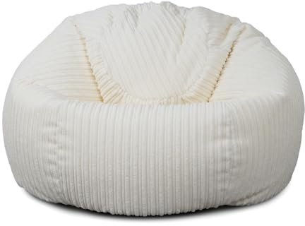 Bags of Beans Adult Corduroy Bean Bag Pre Filled - Comfortable and Stylish Lounger Chair - Breathable Fabric Recliner Beanbag Seat for Living Room, Gaming and Bedroom Furniture (Ivory)