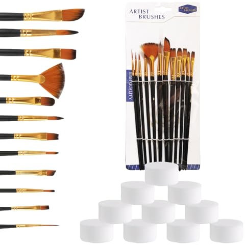 12 Stück Pinsel Kinderschminken,Weiches Kunsthaar Pinsel Set,Plus 10 Stück Make-Up-Schwämme,Pinsel Set Make Up für Bodypainting-Anfänger,Künstler,Kinder und Erwachsene (Schwarz)