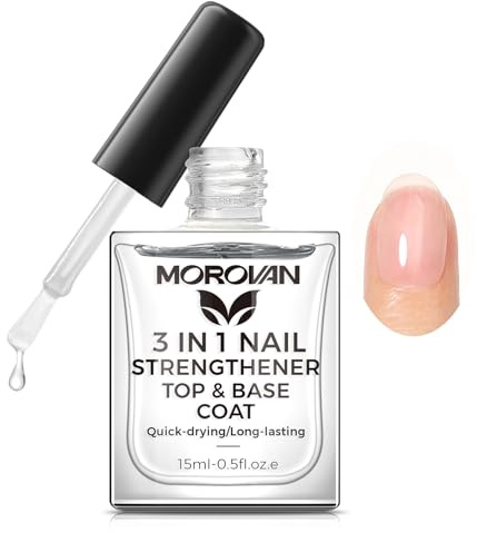 Morovan Base Coat Nail Strengthener: 3 IN 1 Nail Growth Top Coat Clear Quick Dry Nail Polish Strong Repairs Damaged Nail Hardener Long Lasting Shine No Chip Fingernail Treatment Care for Women Girls