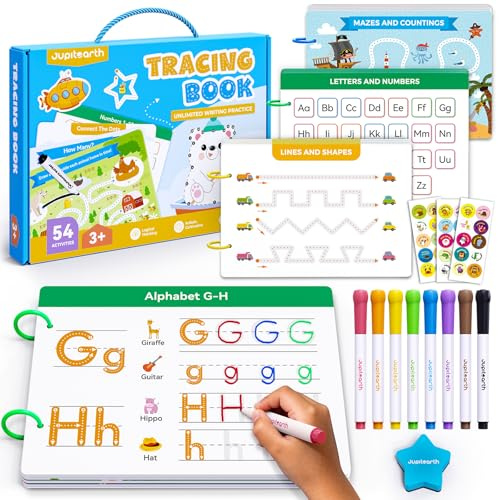 JUPITEARTH 54 Reusable Pages Tracing Books for Kids Ages 3-5
