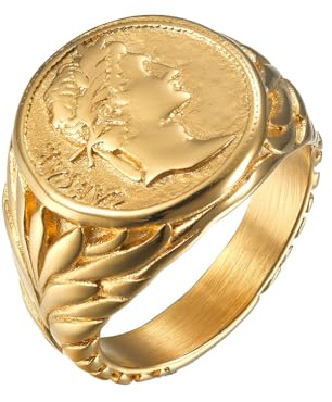 IMINI Anillo vintage con sello de César romano – Pieza de declaración de acero inoxidable para hombres y mujeres, ajuste cómodo, personalizable, joyería de nudillos para el pulgar, regalo de