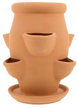 Tour de fraises - Pot de fleurs pour fraises - Récipient vertical avec plateau, pot de fleurs en terre cuite pour la décoration extérieure et l'aménagement de balcon, cour, terrasse, jardin et