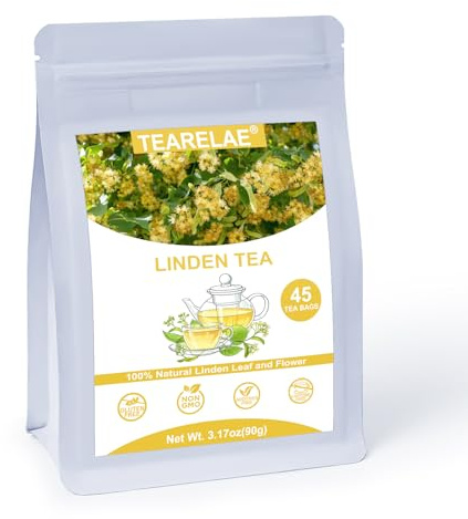 TEARELAE - Linden Tea Bags, 45 Count - Premium Natural Linden Flower & Leaf - Cut & Sifted Te de Tilo - Caffeine-free - Non-GMO - Soothing Herbal Tea for Evening Relaxation