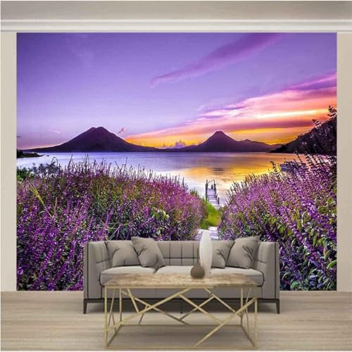 XLMING Fleurs Esthétiques De La Rivière De Montagne Du Ciel Mauve 3D Papier Peint Texture Soyeuse Intissé Salle à Manger Bureau D'étude Canapé Chambre Salon TV Mur-200cm×140cm