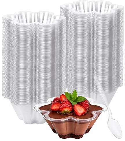 CYEER 150 stycken dessertkoppar plast 260 ml, små dessertburkar plast för dessert pudding mousse glass