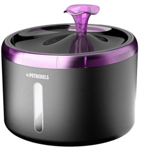 Petrebels Trinkbrunnen für Katze, Spring 20 Katzenbrunnen, mit LED, Ultra Leise, mit Aktivkohlefilter, 2,4 Liter, Farbe Schwarz