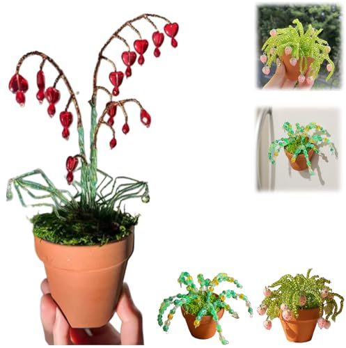 Beaded Plant Fridge Magnets,Mini Cute Potted Plant Refrigerator Magnet,DIY Artificial Hanging Plants Refrigerator Magnetic Stickers,for Home, Kitchen, Office Decor (Red Heart, Large)