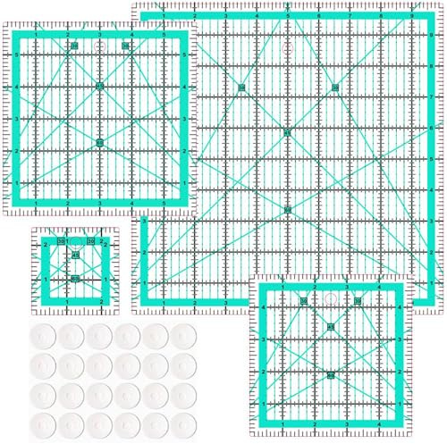 Evadollina 5 Pezzi Linea Quilt, Righello Grande, Righello Patchwork e 24 Adesivi Antiscivolo, Righello per Cucito, per Uso Multiplo (2,5/5/6/10 Pollici)