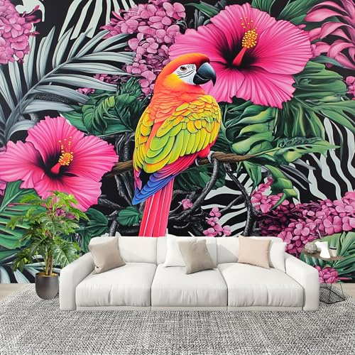 Mural Papel Pintado 3D 300x210 cm Flores De Loro De La Selva Fotomurales Tejido No Tejido Antiarrugas Póster Vistoso Murales Fotográfico Moderno Decoración de Paredes