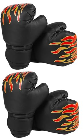 Parliky Guantes de Boxeo para 6oz de PU con Interior Transpirable y Diseño de Fuego Negro 2 Pares para Entrenamiento Sparring Kickboxing y MMA Junior