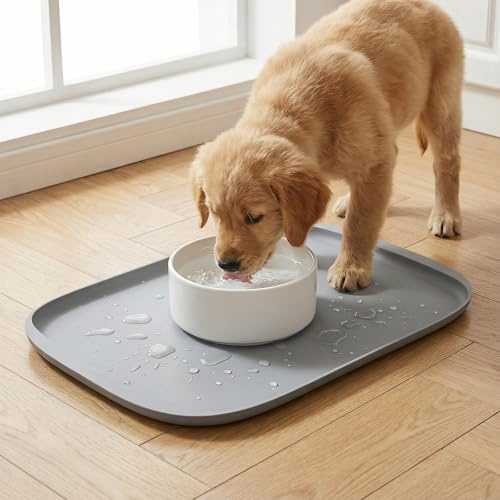 Hundekatze Napfunterlage, Silikon Fütterungsmatte mit Hohem Rand – BPA-frei, rutschfeste, wasserdichte Futterplatzmatte Gegen Verschütten von Futter, Leicht zu reinigen, 45 x 30 cm